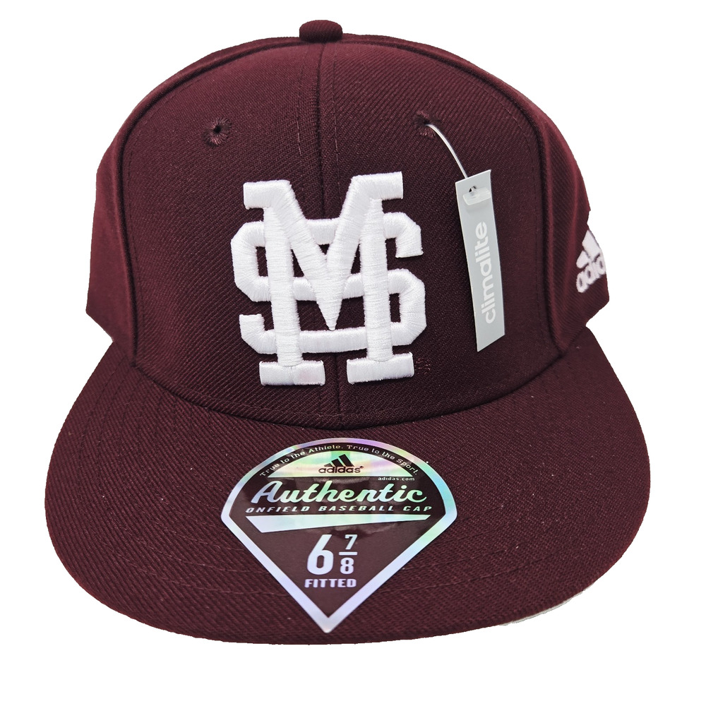 Mississippi State Flat Brim Fitted Climalite Adidas Hat - Size 6 7/8